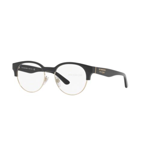 Burberry BE2261 3001 Black Gold Demo Lens Women Round Eyeglasses 50mm