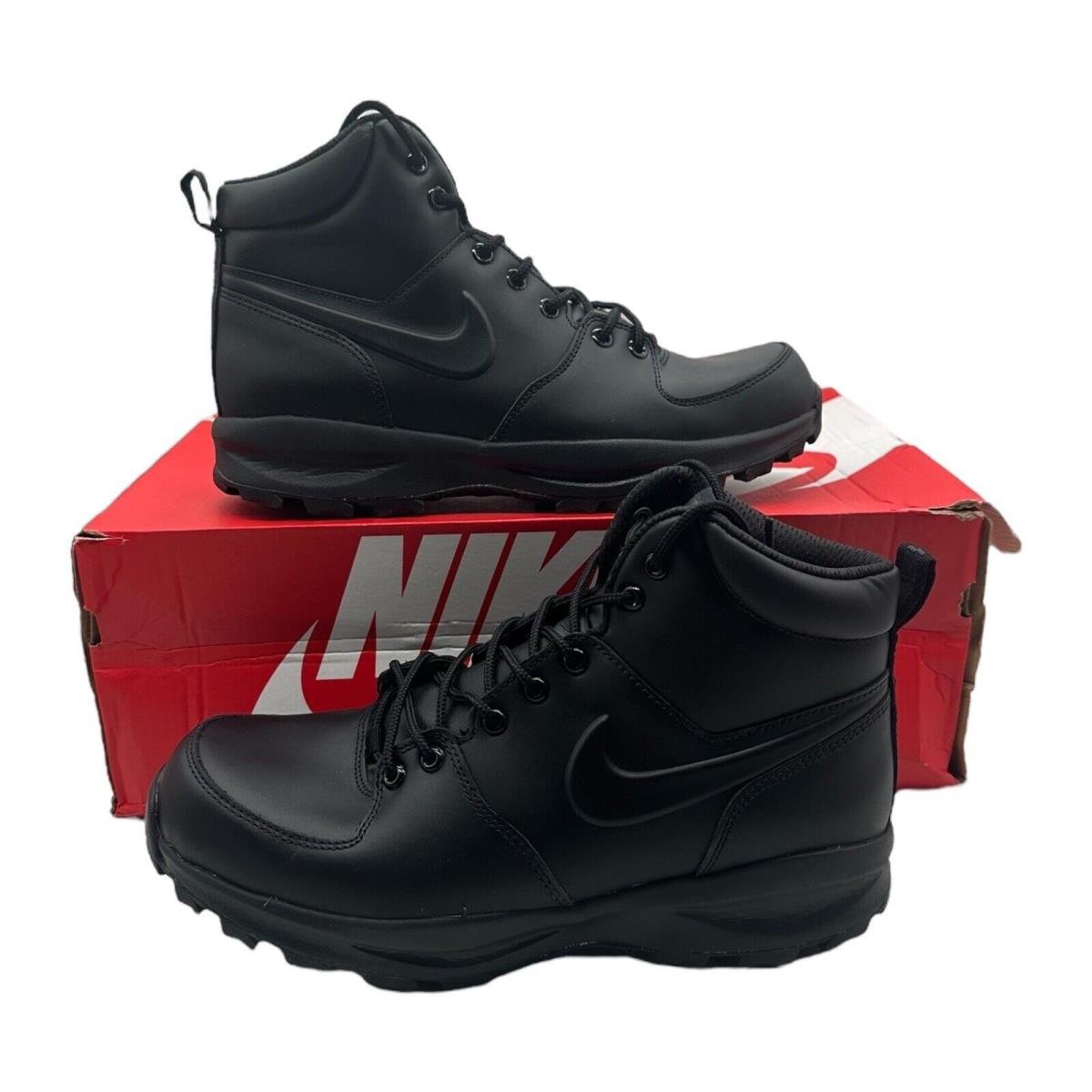 Nike Manoa Leather Boots Men`s Size 8 Water Resistant Triple Black 454350-003 - Black