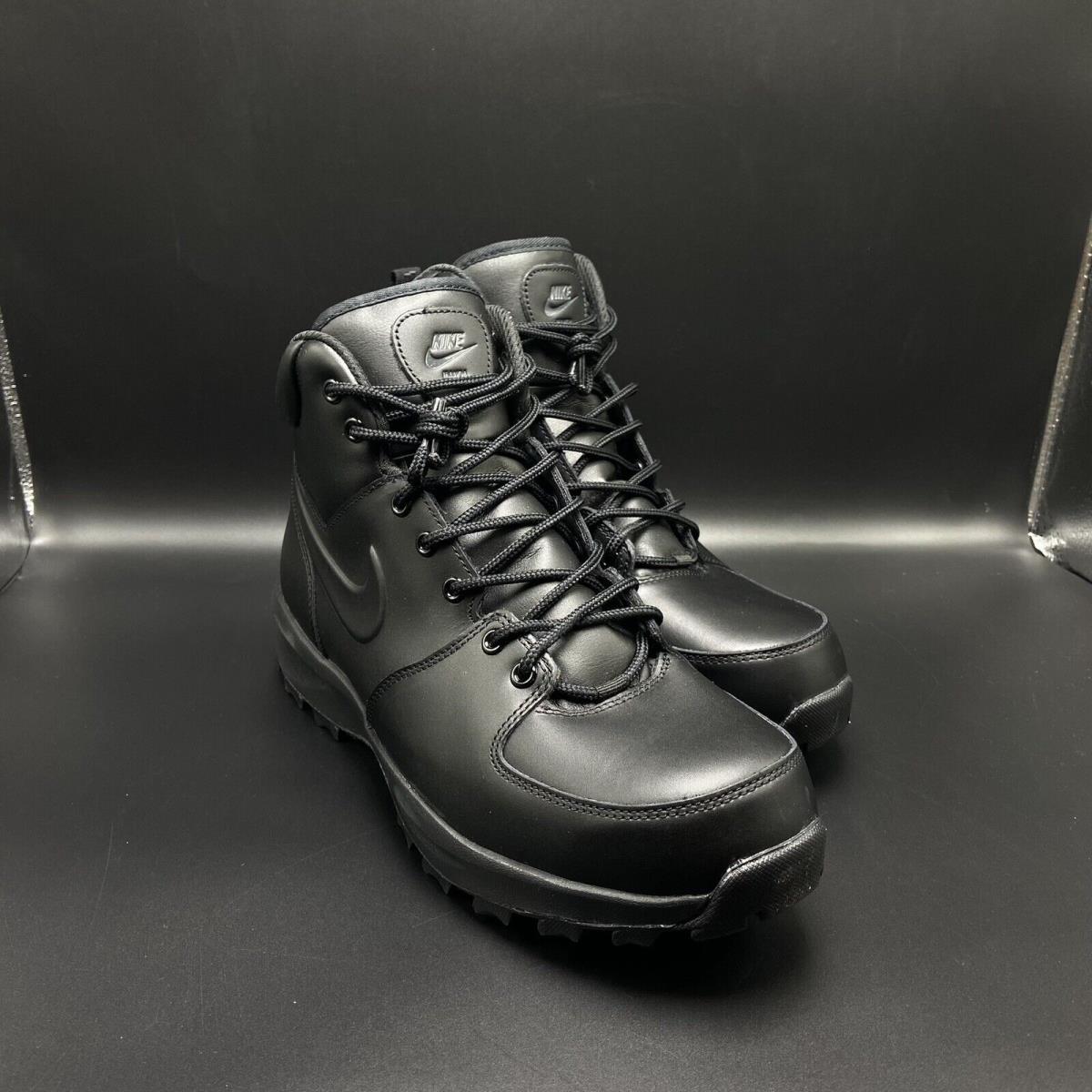 Nike Manoa Triple Black Leather Boots Water Resistant 454350-003 Mens Sz 8.5 - Black