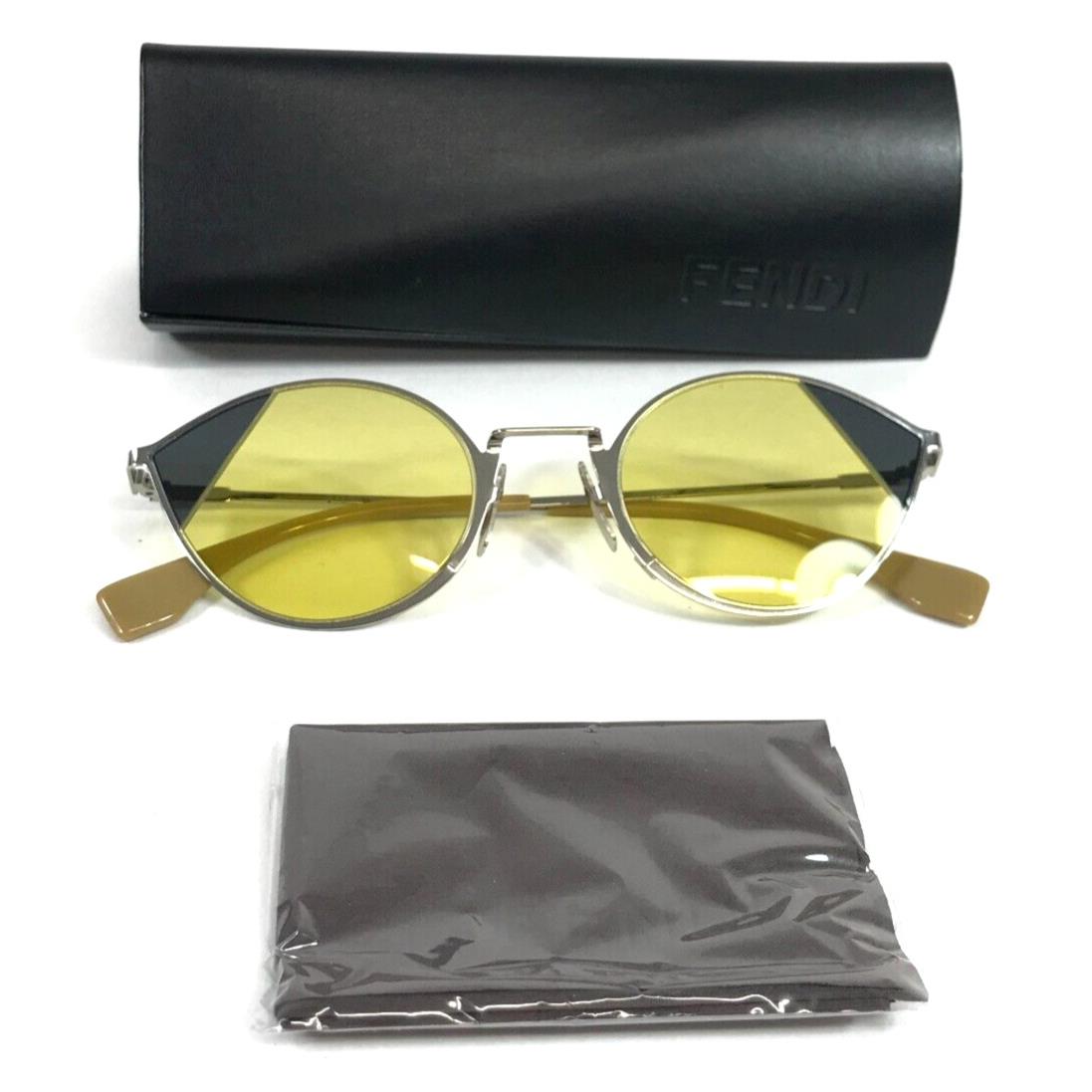 Fendi Sunglasses FF0342/S B1ZHO Silver Cat Eye Frames w/ Yellow Lenses 51-23-140