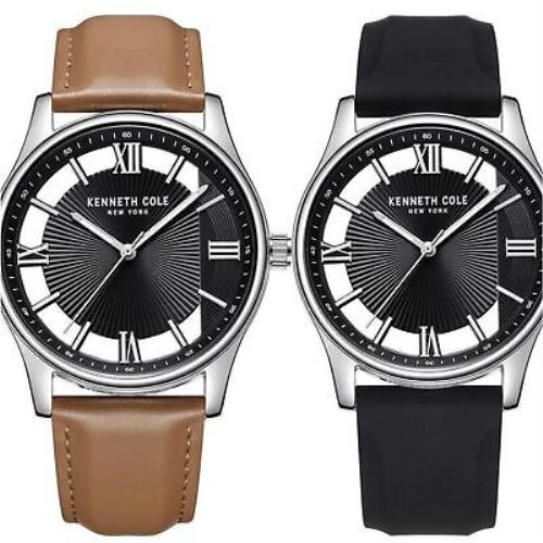 New Kenneth Cole Quartz Analog Silicone Strap Leather Strap Transparency Watch