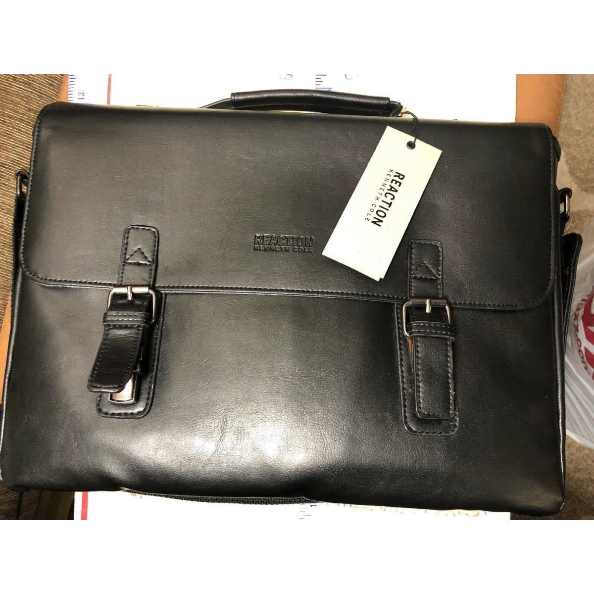 Designer Kenneth Cole Black Leather Oh Flap Fits Up to 15 Laptop Briefcase
