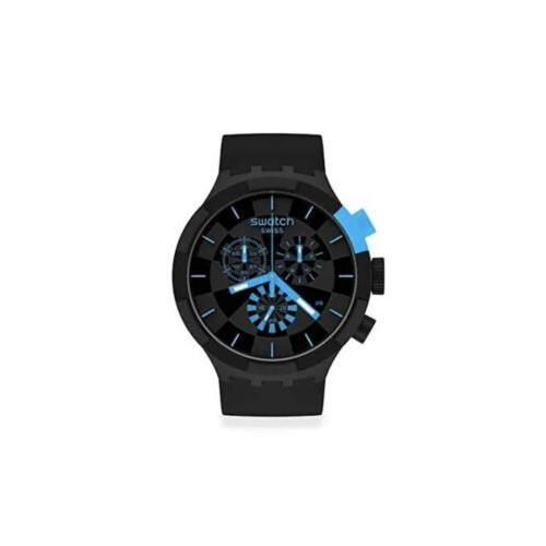 Swiss Swatch Big Bold Chrono Checkpoint Blue Silicone Watch 47mm