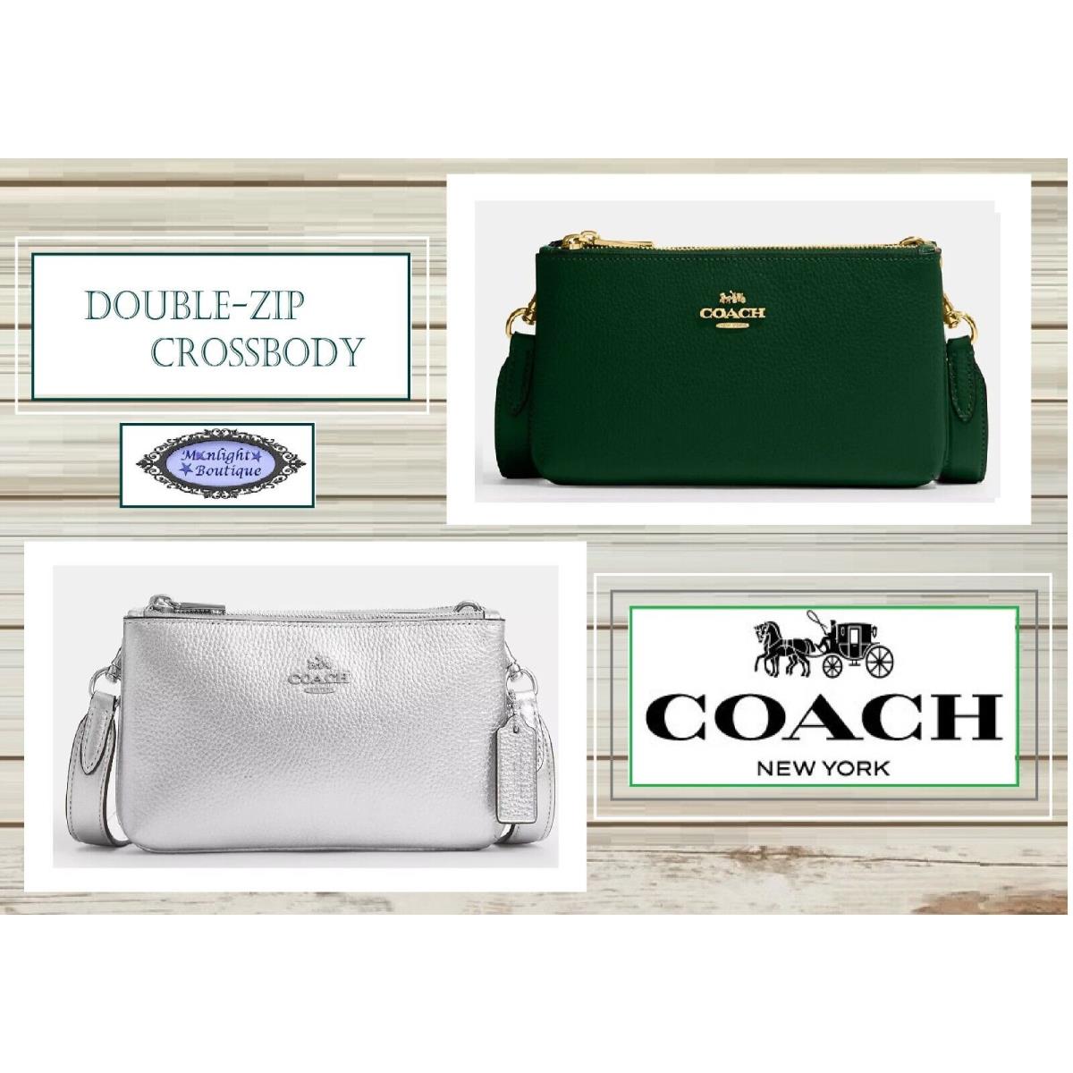 Coach Double-zip Crossbody Pouchette Conv. Clutch Bag In Various Col Leather