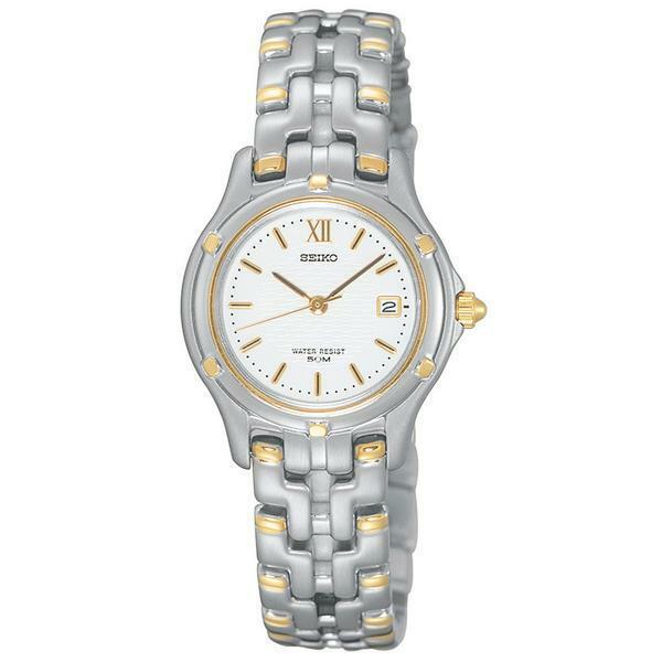 Seiko SXE586 Le Grand Gold Silver Tone White Dial Date Women`s Watch