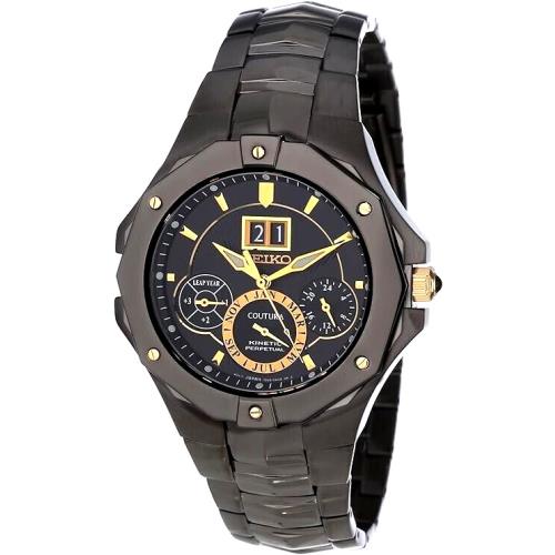 Seiko SNP017 Coutura Kinetic Perpetual Calendar Black Dial Band Men`s Watch