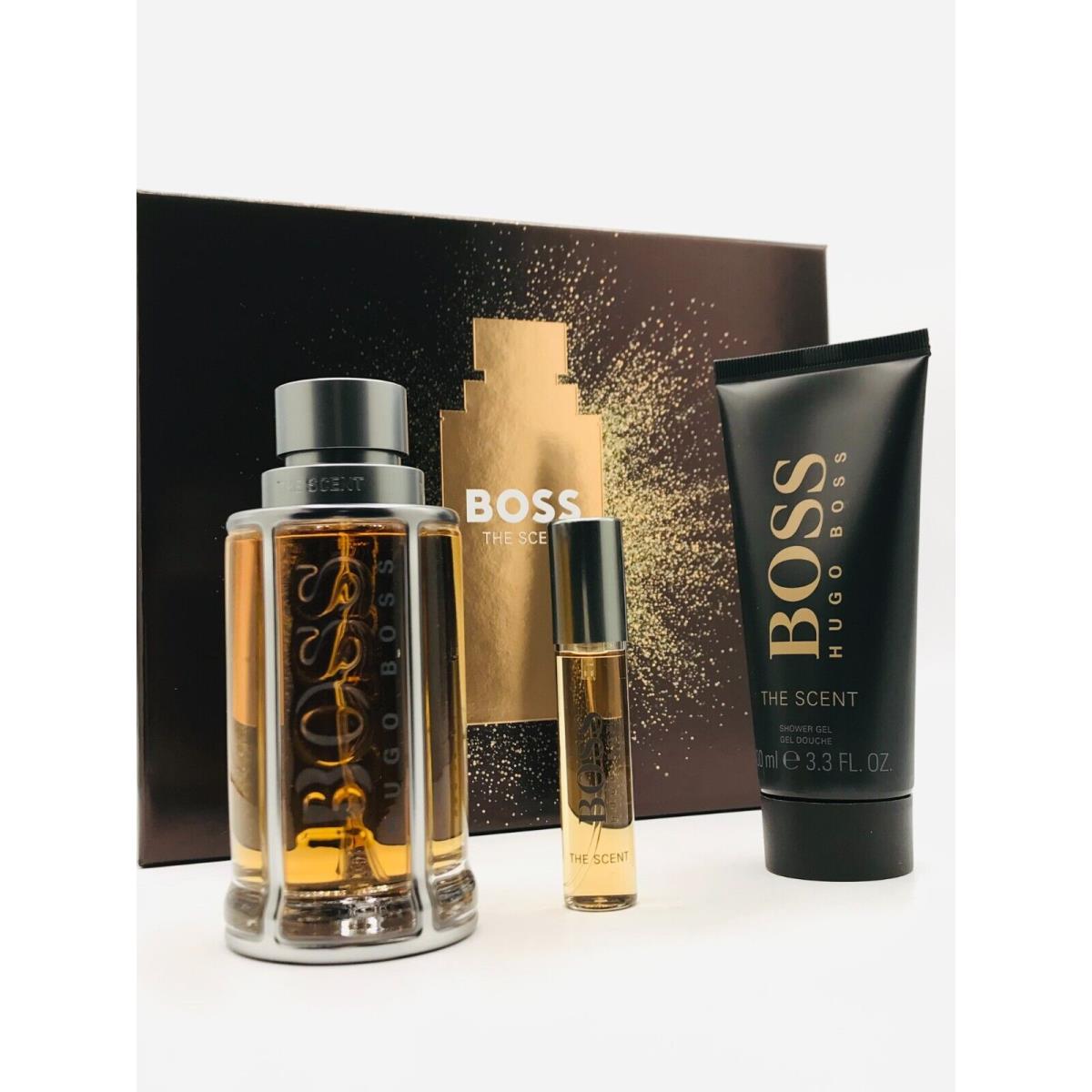 Hugo Boss The Scent Men 3pc Set Cologne Spray 3.3 oz Shower Gel 3.3 Travel Spray