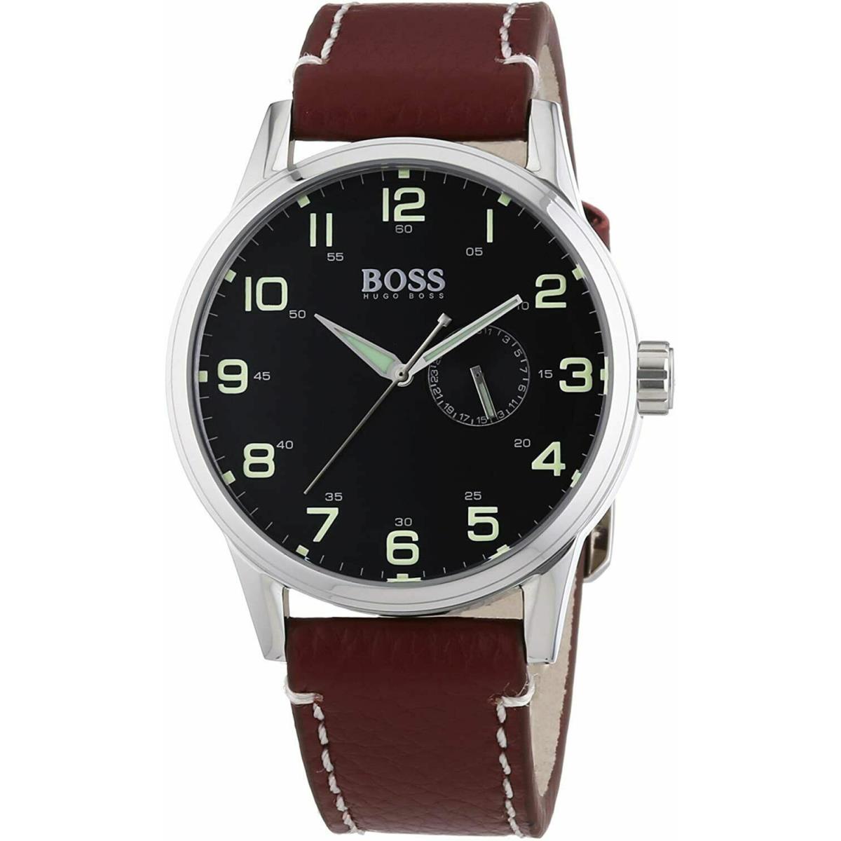 Hugo Boss Aeroliner 44mm w/ Date Black Dial Men`s Quartz Watch 1512723 - Dial: Black, Band: Brown