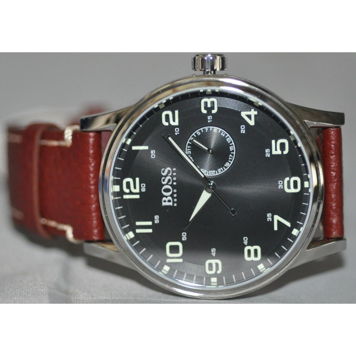 Hugo Boss Men`s Aeroliner Black Dial Brown Leather Watch 1512723