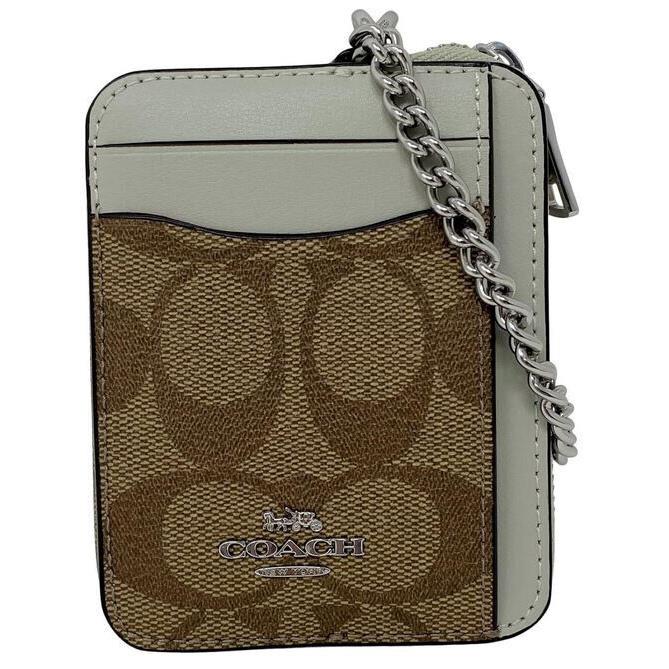 Coach Signature Zip Around Coin Bag Card Case ID Wallet Khaki/sage