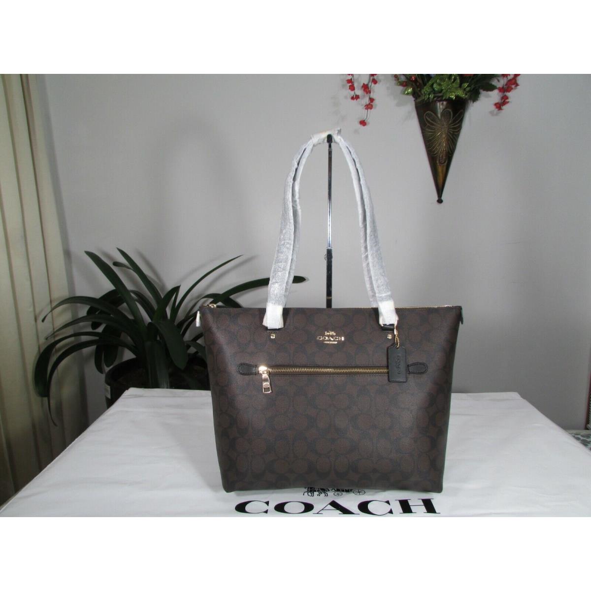 Coach Signature Coated Canvas Gallery Tote F79609 Brown Black - Exterior: Brown