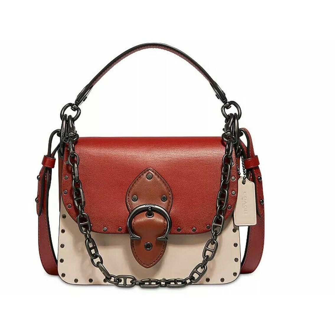 Coach Beat Rivets Mini Color Block Sand Ivory /red Shoulder / Xbody Bag Last - Lining: Brown, Hardware: , Handle/Strap: Brown