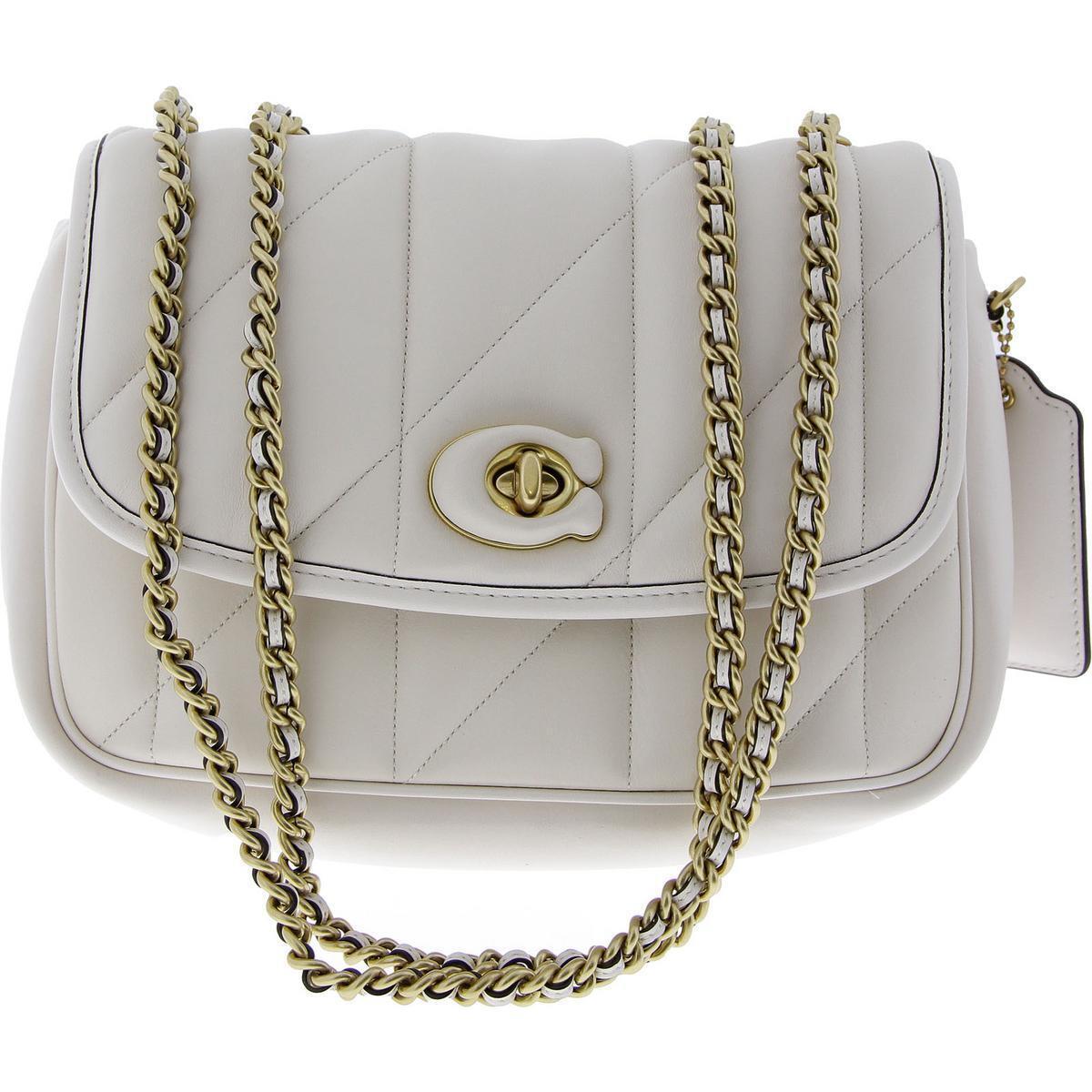 Coach Womens Ivory Leather Quilted Purse Shoulder Handbag Medium Bhfo 9372