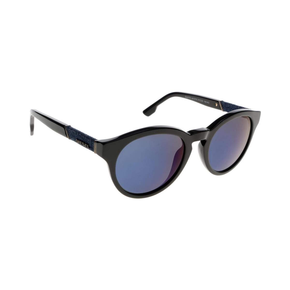 Diesel DL0115 01X Shiny Black Round Blue Gradient Non-polarized 51mm Sunglasses
