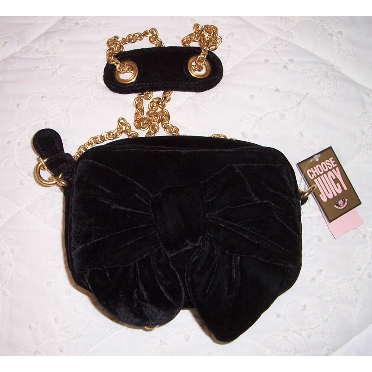 Juicy Couture Velvet Bow Chain Strap Shoulder Bag Black YHRUS166