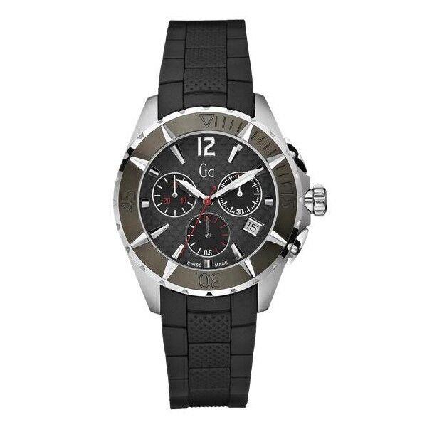 GC Guess Collection Black Rubber+silver Carbon Fiber Chrono Swiss Watch 30008M1