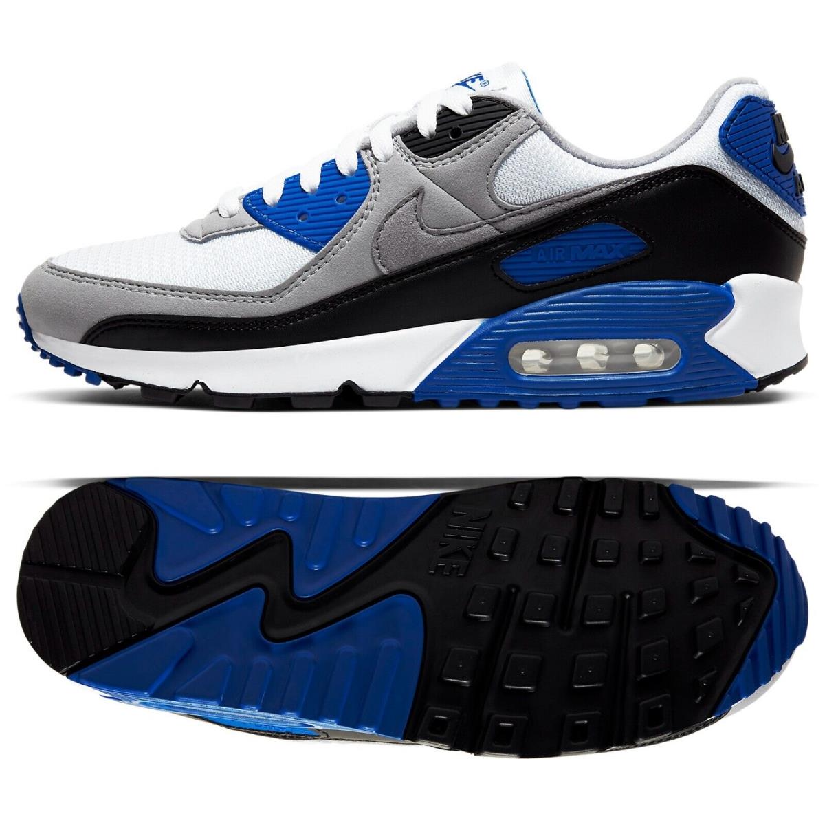 Nike Air Max 90 White/grey/hyper Royal/black CD0881-102 Men`s Shoes Sz 9.5