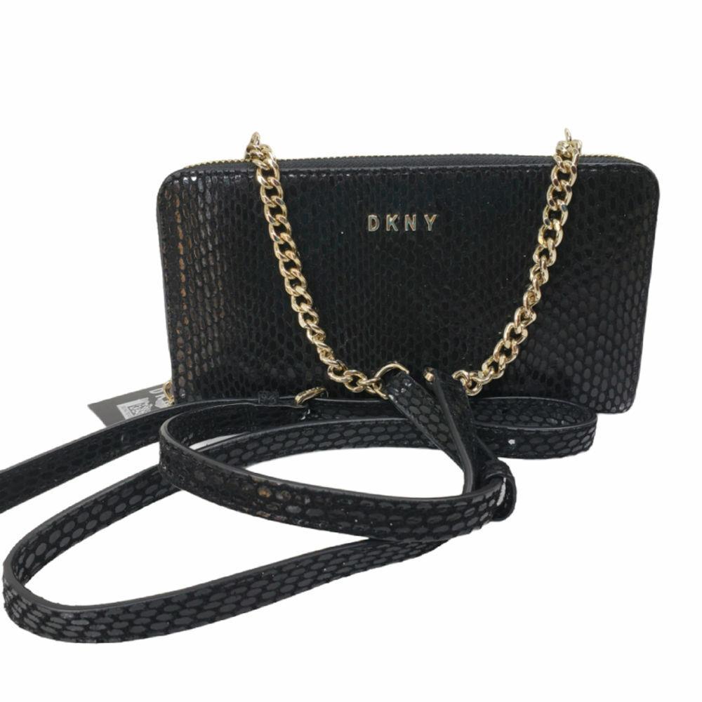 Dkny Sally Leather Wallet on a Chain Small Black Snake Print Purse