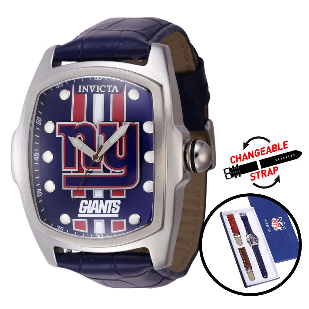 Invicta Nfl New York Giants Nfl York Giants Lupah Blue Dial Watch 3 Leather Strap Quartz Watch - Dial: Blue, Band: Blue, Bezel: Steel