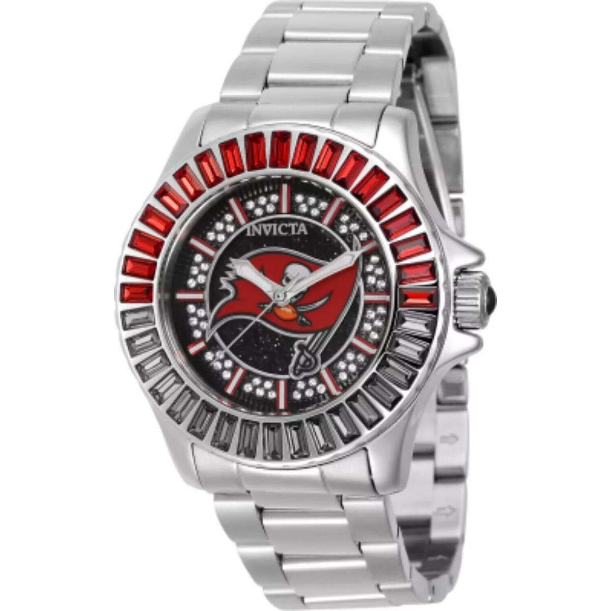 Invicta Nfl Tampa Bay Bucs Women`s 38mm Crystal Accent Quartz Watch 42058 - Dial: Silver, Band: Silver, Bezel: Silver