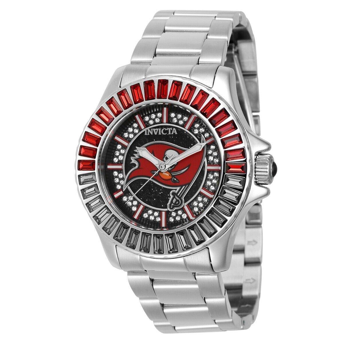 Invicta Angel Nfl Tampa Bay Buccaneers Womens Watch 38MM Crystals Watch - Dial: Multicolor, Band: Silver, Bezel: Gray