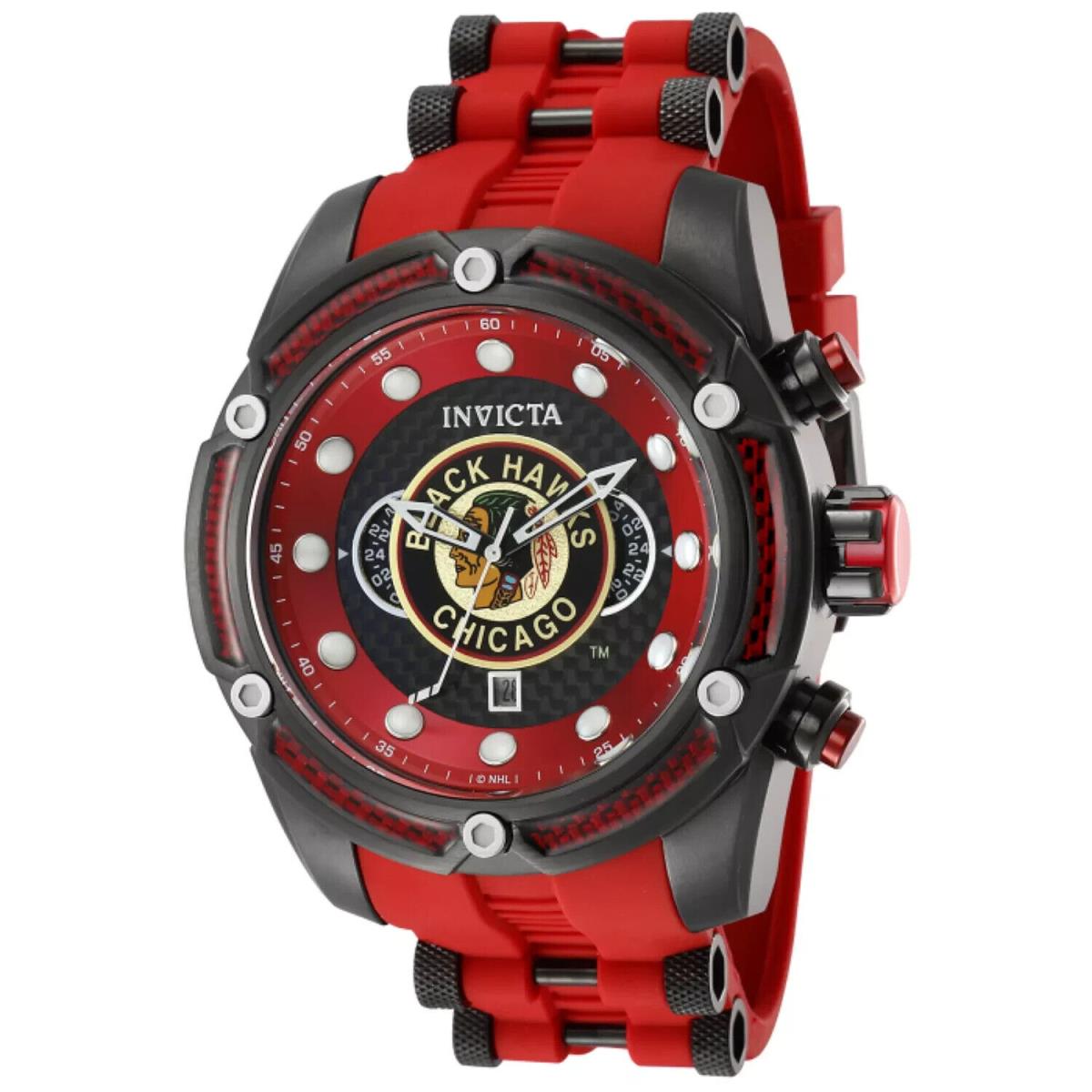 Invicta Nhl 52mm Chicago Blackhawks Retro Glass Fiber Quartz Watch 42296