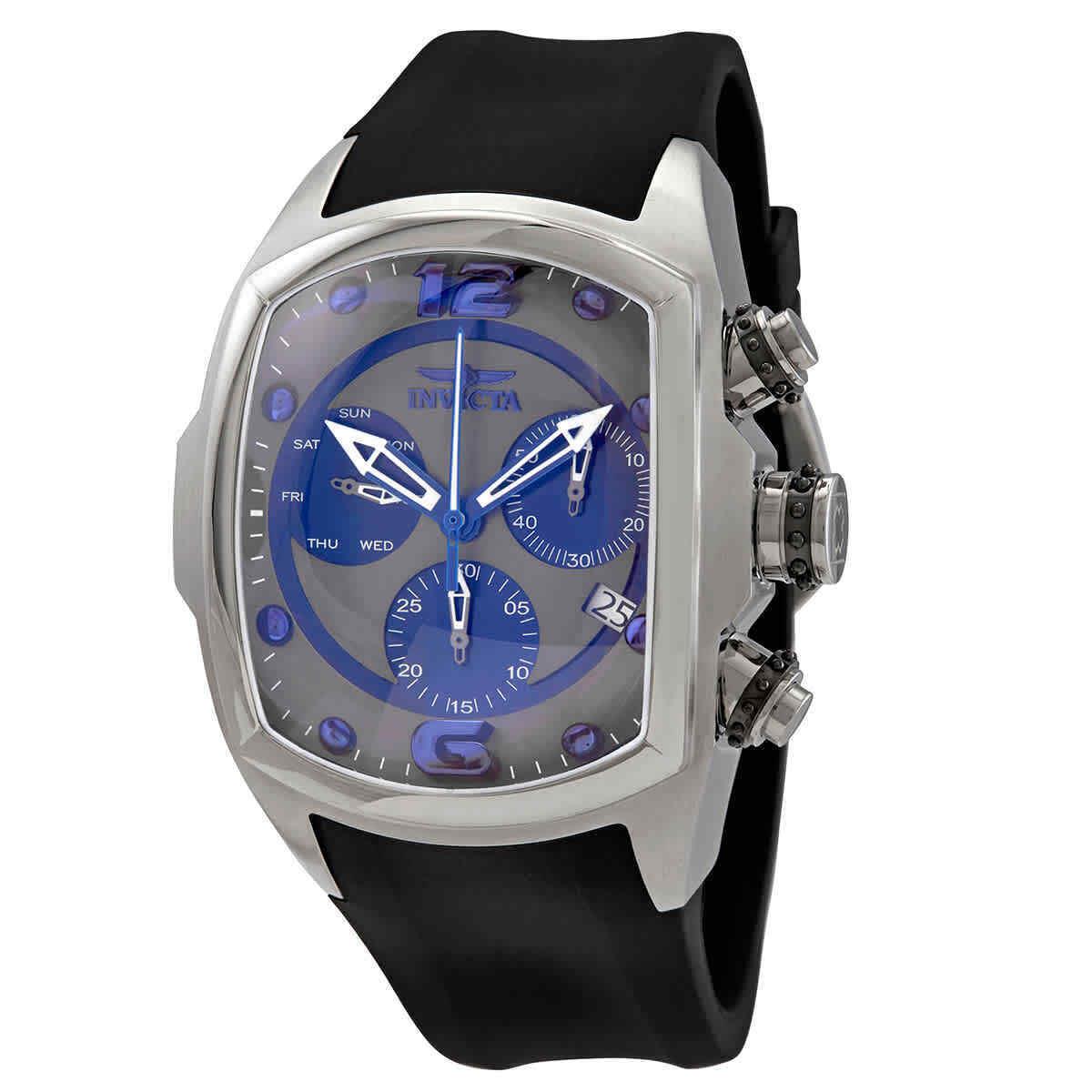 Invicta Lupah Revolution Collection Chronograph Black Polyurethane Men`s Watch - Dial: Grey, Band: Black, Bezel: Silver-tone