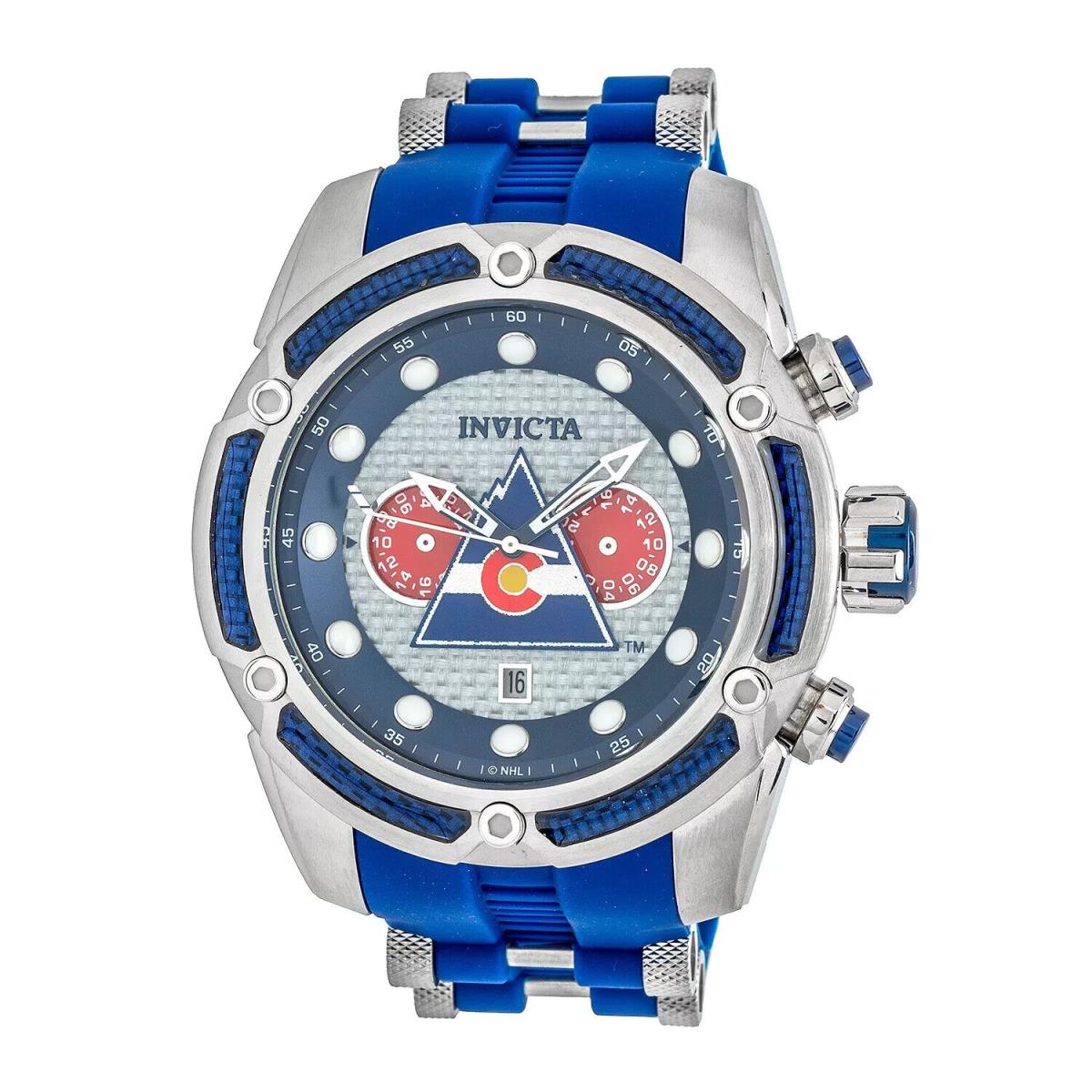 Invicta Men`s Watch Bolt Nhl Colorado Rockies Chrono 52MM Case Blue/silver - Dial: Silver, Band: Blue, Silver, Bezel: Blue, Silver