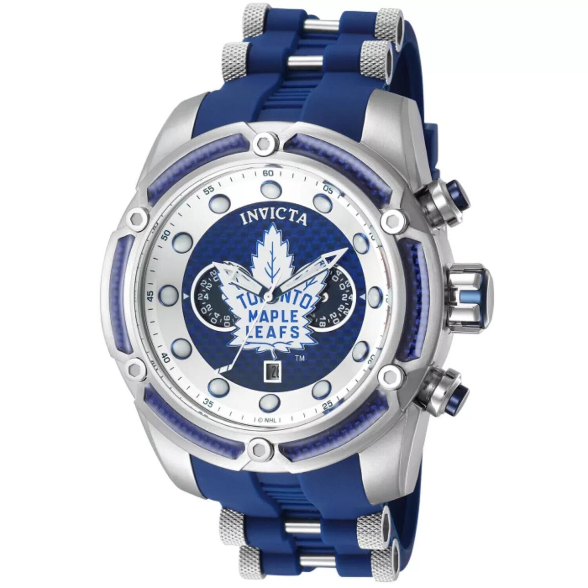 Invicta Nhl 52mm Toronto Maple Leafs Retro Glass Fiber Quartz Watch 42291 - Dial: Blue, Silver, Band: Blue, Silver