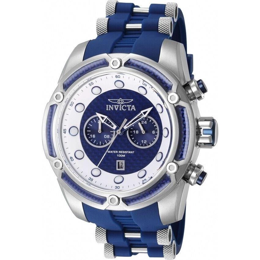 Invicta Bolt Men`s Chronograph Blue Dial Quartz Steel Blue Silicone SS Watch