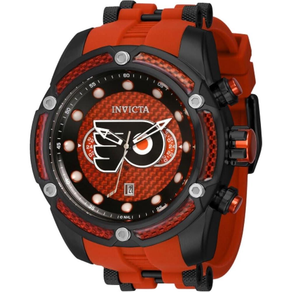 Invicta Men`s Watch Bolt Nhl Philadelphia Flyers Chrono 52MM Case Orange/black