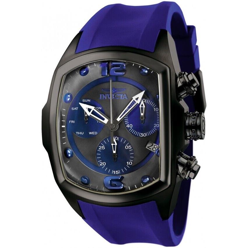 Invicta Lupah Men`s Blue Black Dial Chronograph Quartz Swiss Made Silicone Watch