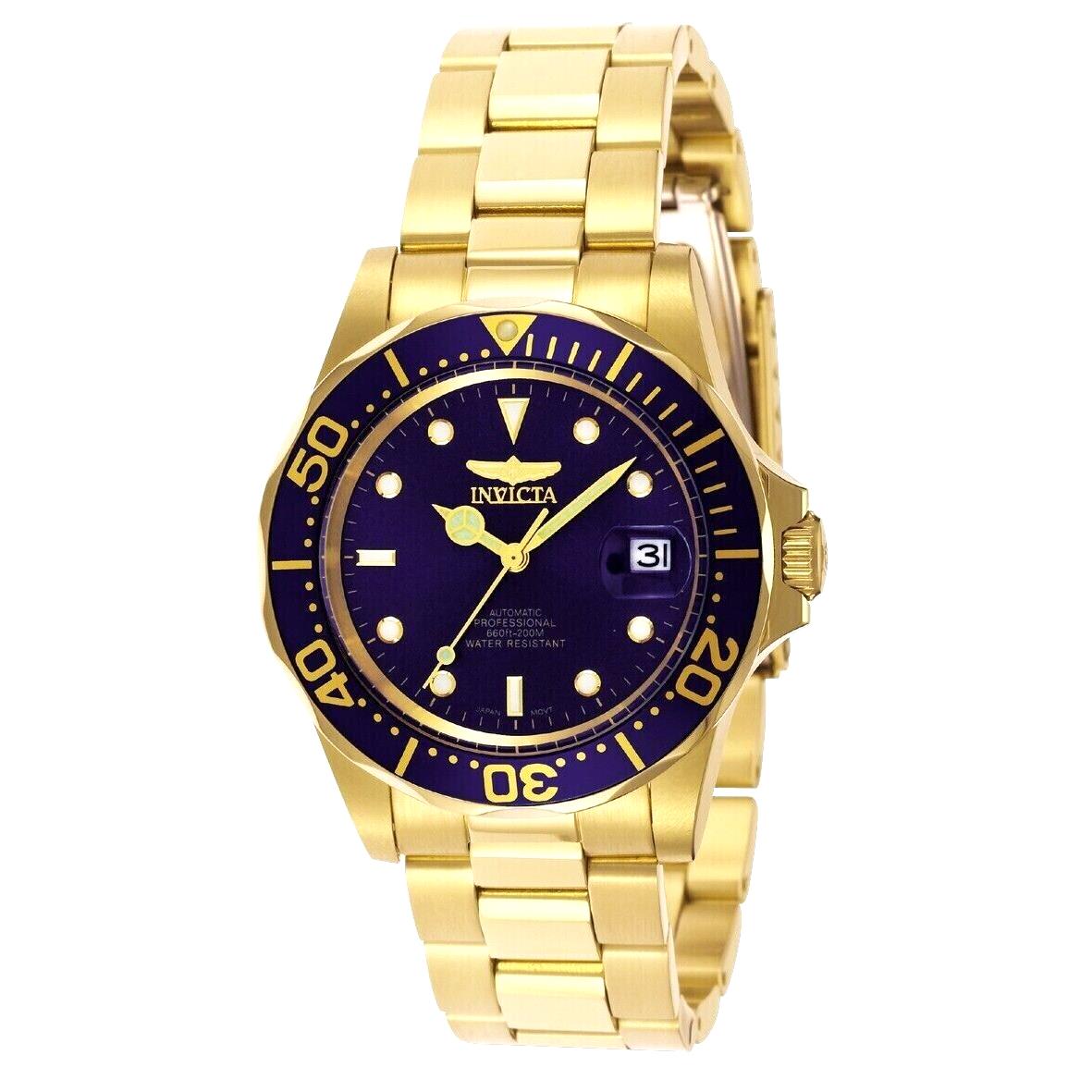 Invicta Pro Diver 8930 Automatic Gold Tone Band 24 Jewels Blue Dial Watch