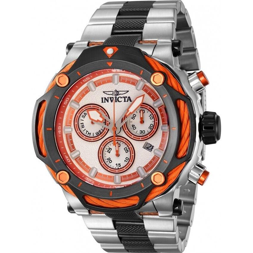 Invicta Bolt Men`s Chronograph Silver Dial Orange Black Bezel Swiss Quartz Watch