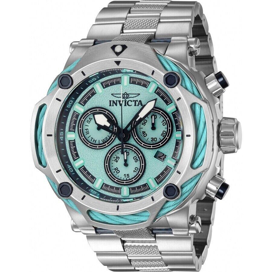 Invicta 60mm Bolt Swiss Quartz Chronograph Silver Tone Light Blue SS Watch