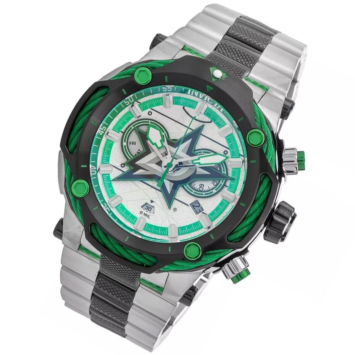 Invicta 60mm Mens Nhl Dallas Stars Bolt Swiss Quartz Chronograph TT SS Watch