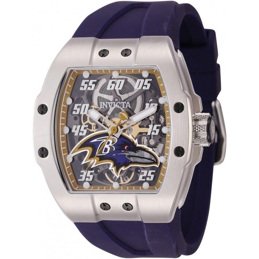 Invicta Men`s Nfl Baltimore Ravens Transparent Khaki Dial Automatic 44mm Watch