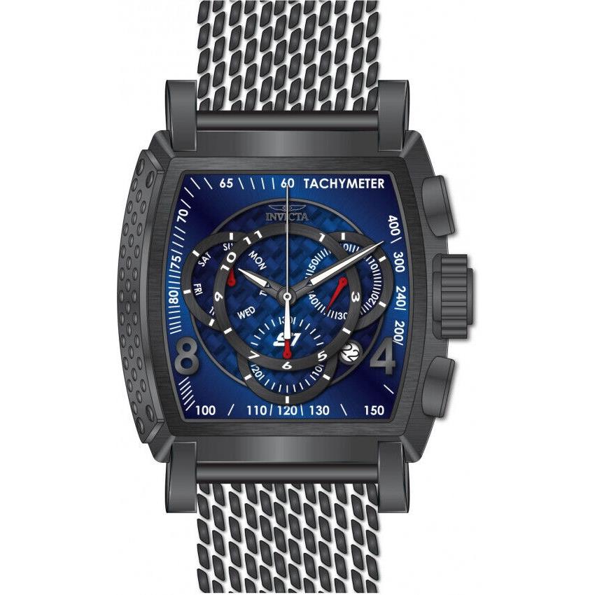 Invicta Men`s S1 Rally Watch Chronograph Glass Fiber Dial Swiss Quartz Day-date - Dial: Blue, Band: Black, Bezel: Black