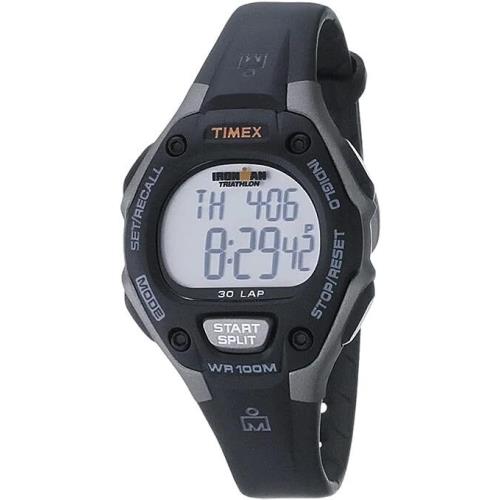 Timex T5E961 Women`s Ironman Classic Resin Strap Watch - Dial: Clear, Band: Black, Bezel: Gray