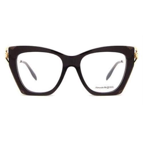 Alexander Mcqueen AM0376O Eyeglasses Gray/gold Cat Eye 51mm - Frame: Gray/Gold, Lens: