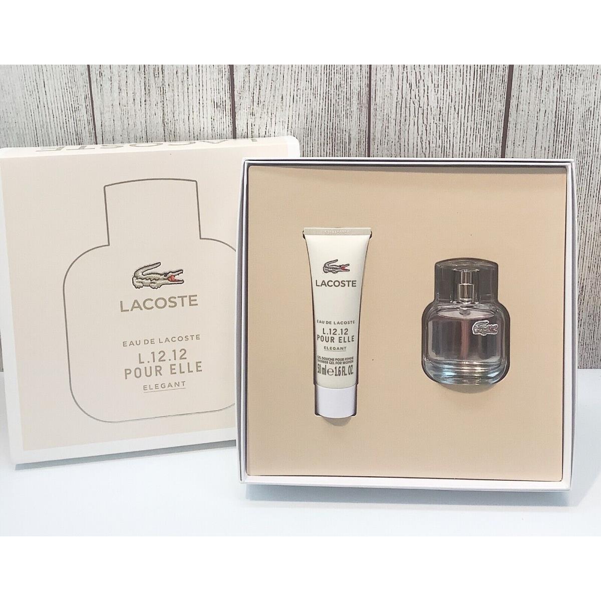 Eau De Lacoste 1.0fl oz Elegant Toilette Perfume 1.6fl oz Shower Gel Set