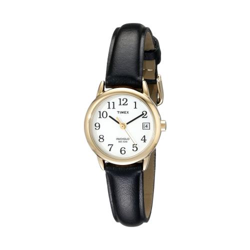 Timex Women`s Indiglo Easy Reader Quartz Analog Leather Strap Watch - Black/Gold-Tone