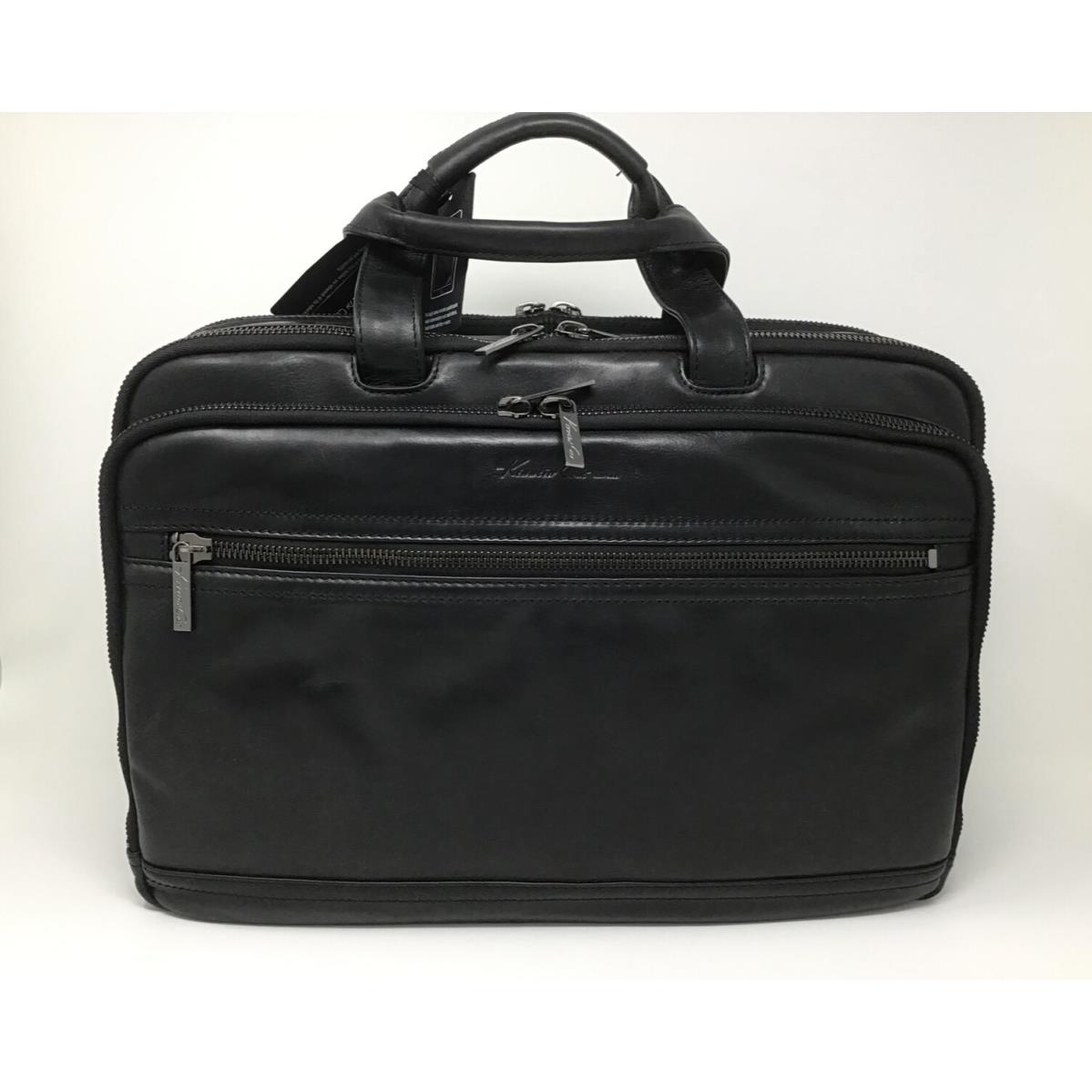 Kenneth Cole York Colombian Leather Black 17 Laptop Briefcase Messenger Bag