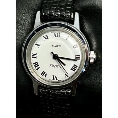 Vintage 1978 Timex Women s 24mm C Cell Electric Watch SS White Black Leather