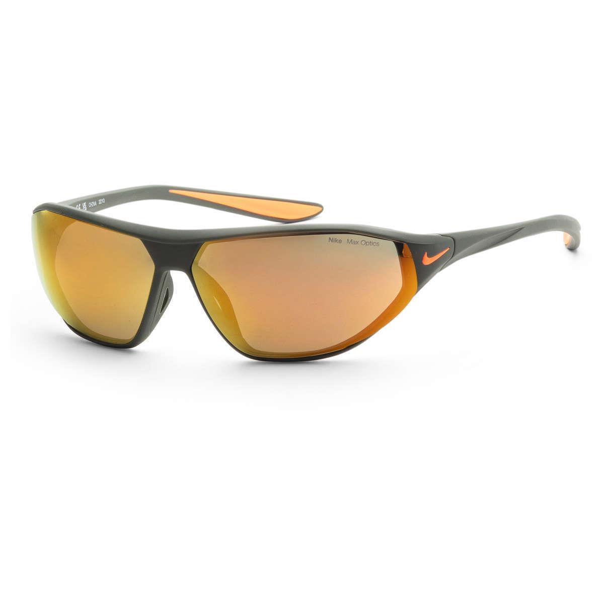 Nike Unisex Aero Swift Mirrored Rectangular Sport Sunglasses Matte Cargo Khaki - Frame: Matte Cargo Khaki, Lens: Orange