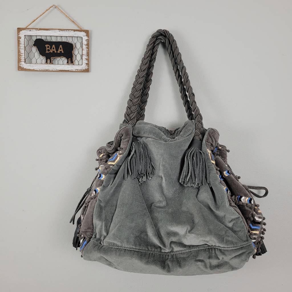 Steve Madden Bvacay Gray Bohemian Embellished Tassel Shoulder Bag Tote