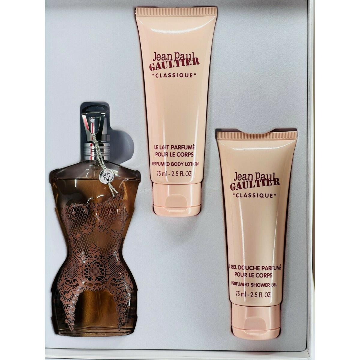 Jean Paul Gaultier Classique 3.4 OZ Edp Spray Women`s Perfume 3 PC Gift Set