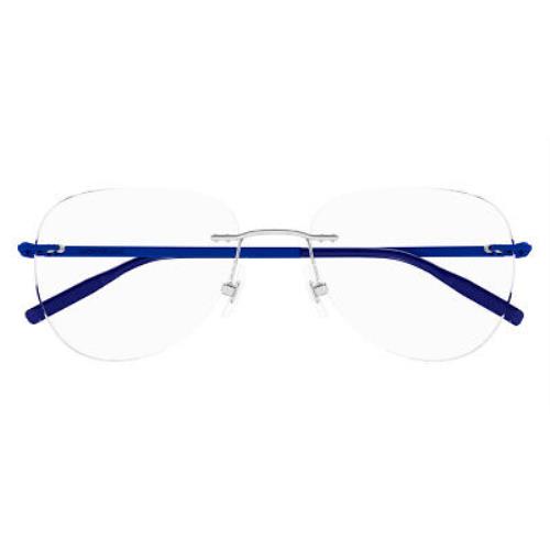 Montblanc MB0283O Eyeglasses Men Silver/blue Aviator 55mm - Frame: Silver/Blue, Lens: