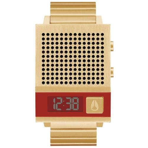 Nixon Dork Too Gold-tone Steel Red Dial Digital Quartz Mens Watch A1266-502