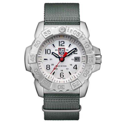 Luminox Men`s Watch Navy Seal Steel 3250 Series White Dial Grey Nylon Strap 3257